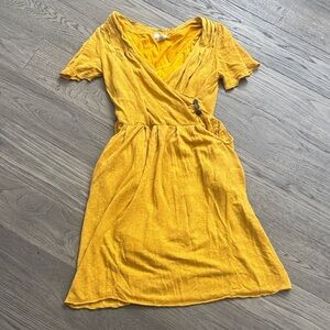 Moth | Anthropologie Mustard Yellow Sweater Knit Faux Wrap Dress Extra Small